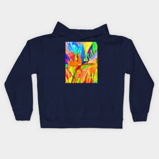 Bird of paradise plant with flower watercolor painting Kids Hoodie